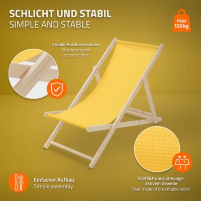 10 Chaises longues jardin pliable ECD Germany jaune en bois jusqu'à 120 kg usage intérieur extérieur