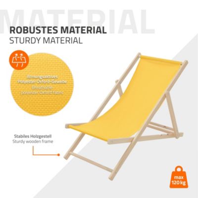 10 Chaises longues jardin pliable ECD Germany jaune en bois jusqu'à 120 kg usage intérieur extérieur