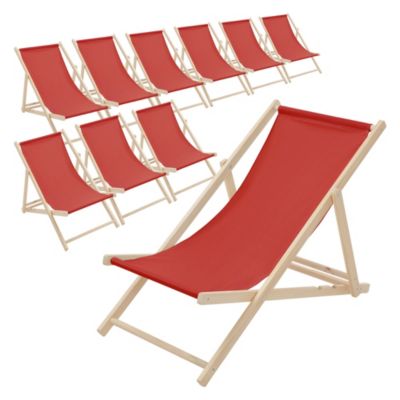 10 Chaises longues jardin pliable ECD Germany rouge en bois jusqu'à 120 kg usage intérieur extérieur