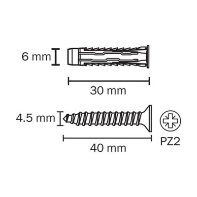 10 chevilles universelles Diall nylon CL PZ 6x30mm