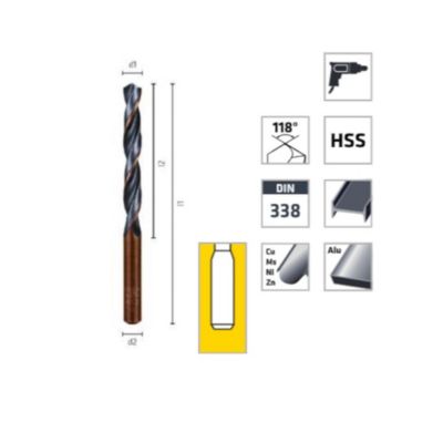 10 Forets Hélicoïdaux HSS Court DIN 338 RN - Aciers 118  D. 1.98 x Lt. 49 x Lu. 24 x Q. 1.98 mm x Z2 - Diamwood