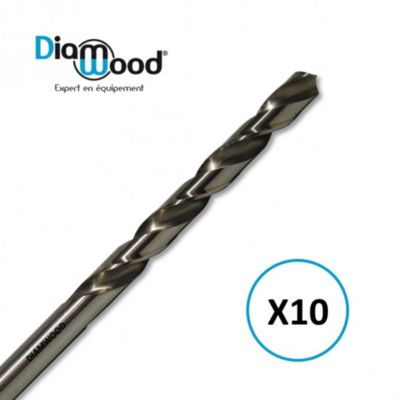 10 forets métaux HSS M2 Pro D. 3,2 mm x Lu. 36 x Lt. 65 mm 135degrès taillé, meulé pour aciers - Diamwood
