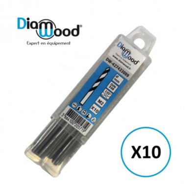 10 forets métaux HSS M2 Pro D. 3,2 mm x Lu. 36 x Lt. 65 mm 135degrès taillé, meulé pour aciers - Diamwood