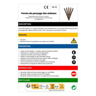 10 forets métaux HSS M2 Pro D. 3,2 mm x Lu. 36 x Lt. 65 mm 135degrès taillé, meulé pour aciers - Diamwood