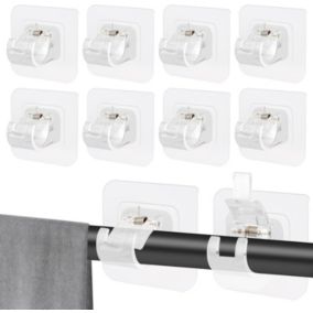 10 Pièces Support Tringle Rideaux Sans Percage,Supports de Tringle Auto Adhésifs Transparent,Support AméLioré Rideaux,Sans Percage