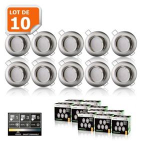 10 Spots LED Dimmable Alu Brossé - LAMPESECOENERGIE - Blanc Neutre - Orientable - 7W eq. 56W