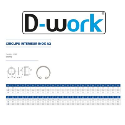 100 Circlips Intérieurs D. 18 mm - DIN 472 - Inox A2 - D-Work