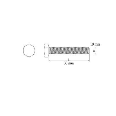 100 vis à métaux tête hexagonale zingué 10 x 30 mm