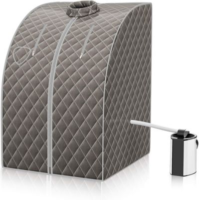 1000W Sauna à Vapeur Portable 3L Sauna Cabine Pliable avec Chaise Température Réglable à 64 degrés 9 Minuterie Réglable Gris