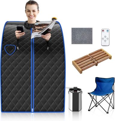 1000W Sauna à Vapeur Portable 3L Sauna Cabine Pliable avec Chaise Température Réglable à 64 degrés 9 Minuterie Réglable Noir