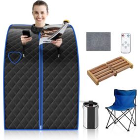 1000W Sauna à Vapeur Portable 3L Sauna Cabine Pliable avec Chaise Température Réglable à 64 degrés 9 Minuterie Réglable Noir