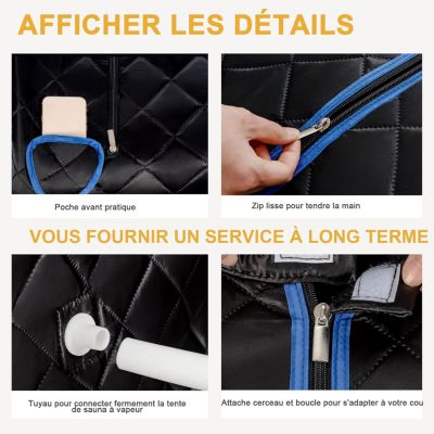 1000W Sauna à Vapeur Portable 3L Sauna Cabine Pliable avec Chaise Température Réglable à 64 degrés 9 Minuterie Réglable Noir