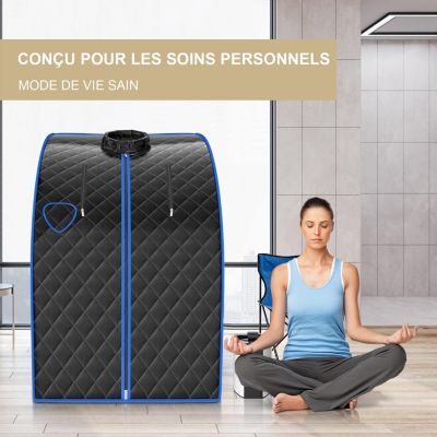 1000W Sauna à Vapeur Portable 3L Sauna Cabine Pliable avec Chaise Température Réglable à 64 degrés 9 Minuterie Réglable Noir