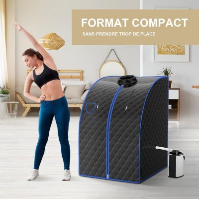 1000W Sauna à Vapeur Portable 3L Sauna Cabine Pliable avec Chaise Température Réglable à 64 degrés 9 Minuterie Réglable Noir