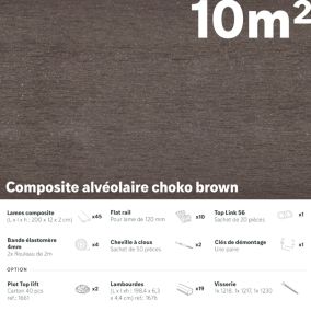 10m2 - Kit terrasse complet Composite choko brown  2.1x12x200 cm - rail aluminium