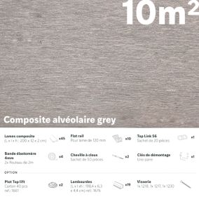 10m2 - Kit terrasse complet Composite gris  2.1x12x200 cm - rail aluminium