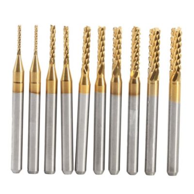 10pcs Fraise en Bout en Carbure Cémenté À Gravure Bits Sculpture Perceuse Outils Endated Mill 0.8-3.17mm