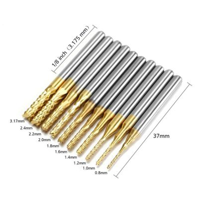 10pcs Fraise en Bout en Carbure Cémenté À Gravure Bits Sculpture Perceuse Outils Endated Mill 0.8-3.17mm