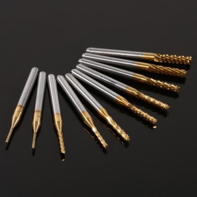 10pcs Fraise en Bout en Carbure Cémenté À Gravure Bits Sculpture Perceuse Outils Endated Mill 0.8-3.17mm
