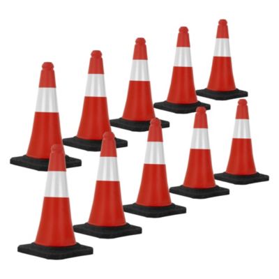 10x Cône de signalisation routière rouge/blanc PVC 51 cm bandes réfléchissantes