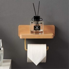 10x20 CMPorte Papier Toilette Double Installation Bois Massif Hêtre Dérouleur Support Papier WC Mural Auto-adhésif Coins