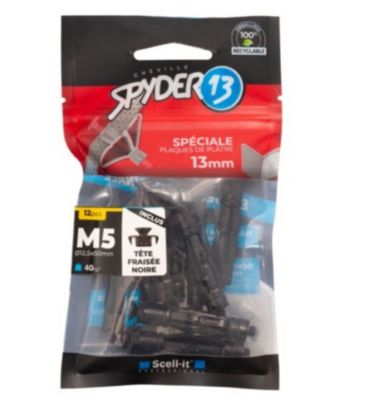 12 chevilles corps creux acier zingué Spyder M5 13mm + vis tête fraisée noir