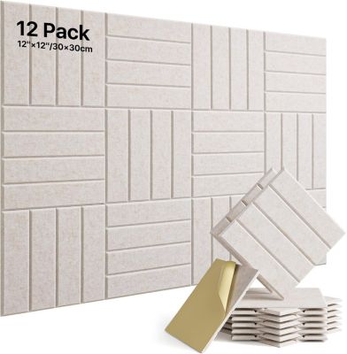 12 Panneaux Insonorisants Autocollants (30x30x1 cm), Mousse Acoustique Haute Densité, Réduction du Bruit pour Bureau, Studio