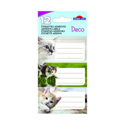 12 étiquettes adhésives scolaires - Rectangle - Photos Chatons