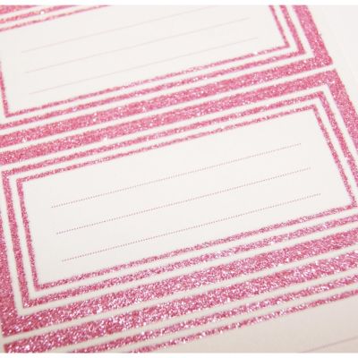 12 étiquettes adhésives scolaires - Rectangle rose - Paillettes
