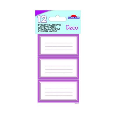 12 étiquettes adhésives scolaires - Rectangle rose - Paillettes