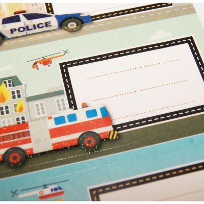 12 étiquettes adhésives scolaires - Rectangle - Voiture de police, camion de pompier