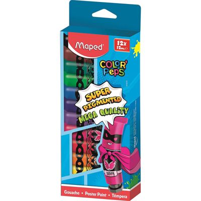 12 tubes - Peinture gouache - Enfant - 12 ml - Assortiment couleurs - Maped