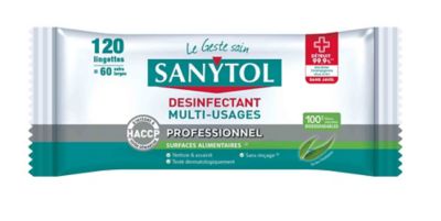 SANYTOL Lingettes désinfectantes multi-usages eucalyuptus Maxi format 120  lingettes pas cher 
