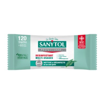 120 lingettes désinfectantes multi-usages eucalyptus Sanytol 0,2L