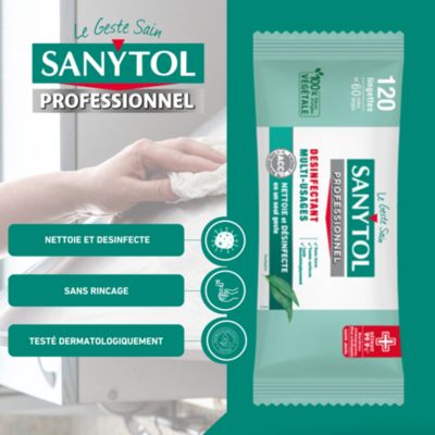120 lingettes désinfectantes multi-usages eucalyptus Sanytol 0,2L