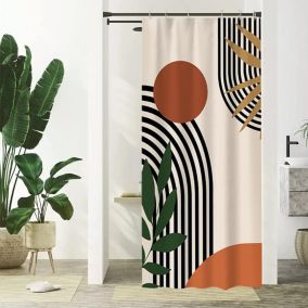 120x180cm Rideau Douche Abstrait, Rideau de Douche Terracotta Géométrique Noir Lignes Moderne Minimaliste Rideau Baignoire Anti Mo
