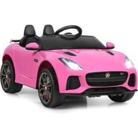 12V Jaguar Voiture Electrique avec Télécommande Enfant Démarrage Frein en Douceur Sons Musique Volume Réglable Rose