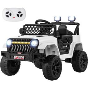 12V Voiture Electrique Enfants Télécommande 3 Vitesses Musique Lumières LED Voiture Electrique Charge 30KG Blanc