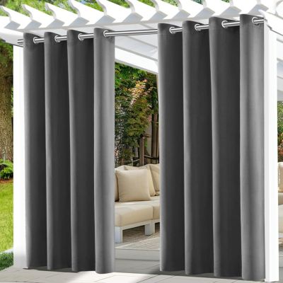 132x213cm, gris, rideaux d'extérieur imperméables 2 pièces, rideaux de gazebo avec œillets sur le dessus, rideaux occultants extér