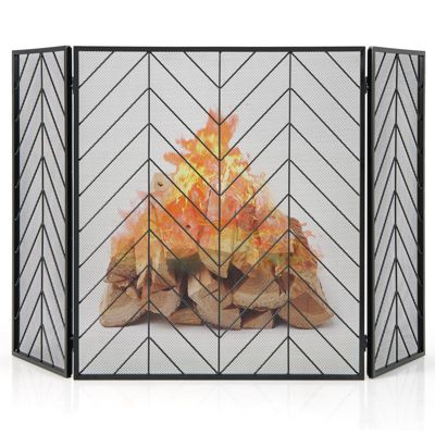 133x78CM Pare Feu Cheminée Pliable 3 Panneaux en Fer, Grille de Protection Pare-Étincelles pour Décoration de Salon,
