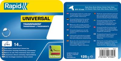 14 Bâtons de colle transparente universelle 12 mm Rapid 125 G