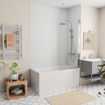 140x70 cm Ensemble baignoire Riga universelle + Pare baignoire pivotant chrome + pieds (A140-SETP)
