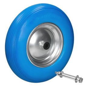 15" Roue de brouette en gomme solide PU bleu 4.80 / 4.00-8, 390 mm avec axe