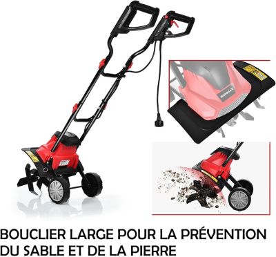 1500W Motobineuse Electrique Motoculteur Puissante avec Interrupteur a Double securite Profondeur de Travail avec Roue