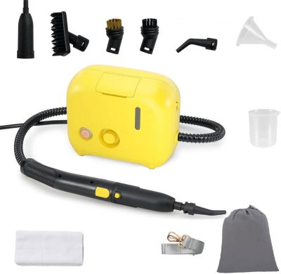 1500W Nettoyeur vapeur 3 bars,avec réservoir d'eau 1 L, 9 accessoires, convient pour tapis, rideaux, salle de bain, (jaune)