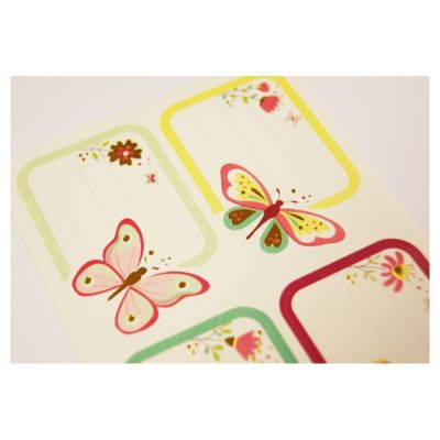 16 étiquettes adhésives scolaires - Rectangle - Illustrations de papillons