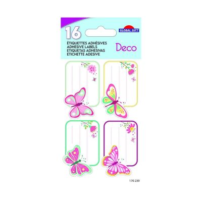 16 étiquettes adhésives scolaires - Rectangle - Illustrations de papillons