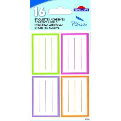 16 étiquettes adhésives scolaires - Rectangles 4 couleurs pastel
