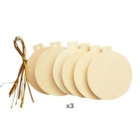 18 boules de Noël en bois plates à suspendre 6 cm