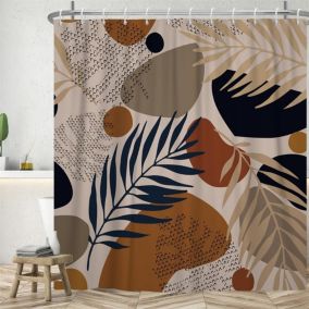 180Lx180Hcm Rideau Douche Abstrait Boho, Rideau de Douche Milieu du Siècle Géométrique Rideau de Baignoire Anti Moisissure Imperm